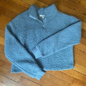 light blue teddy quarter zip